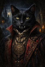 Listing image for 0 Vampire Cat Wall Art Print Gothic Vintage Style Portrait of Black a Wearing Pu