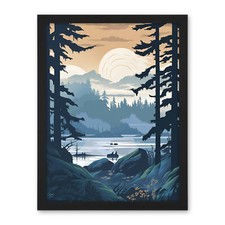 Listing image for Lake View in Rainforest Landscape Illustration Framed Wall Art Print 18X24