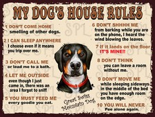 Listing image for Great Swiss Mountain Dog My Dog's House Rules Retro Metal Tin Sign Plaque Gift