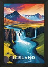 Listing image for Iceland Waterfall Landscape Framed Wall Art Poster Canvas Print Picture