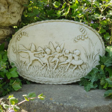 Listing image for Stone Dancing Fairies Wall Elf Plaque Vintage Garden Outdoor Ornament Sculpture
