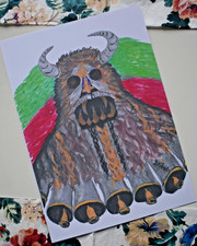 Listing image for Evil Kuker Bulgaria - Folklore A4 Original Handmade Painting Wall Art Halloween