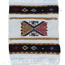 Listing image for Handwoven Algerian Berber Wool Wall Hanging Rug Tribal Geometric Decor 45x42 cm