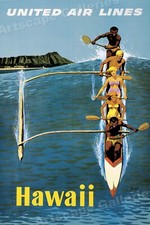 Listing image for Hawaii 1960s Outrigger Canoe Vintage Travel Poster - 20x30