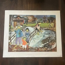 Listing image for Vintage Penn Prints Japan Folk Art Print MCM Lithograph Made Spain 1950s-1960s