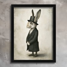 Listing image for Vintage Hare In A Suit Animal Wall Art Print Hare Poster Art Hare Print Picture