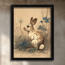 Listing image for Vintage Hare Illustration Rabbit Wall Art Bunny Picture Artwork Poster Art