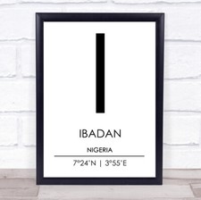 Listing image for Ibadan Nigeria Coordinates World City Travel Quote Wall Art Print