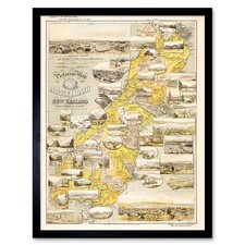 Listing image for New Zealand Middle South Island Pictorial Map Wall Art Print Framed 12x16