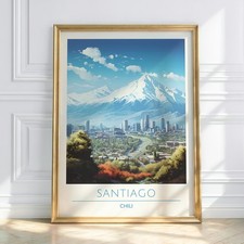 Listing image for Santiago Chile Travel Poster, Snowy Andes Mountain City Skyline Wall Art
