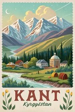 Listing image for Kant, Kyrgyzstan - Scenic Mountain Views Travel Poster Art Print A1-A4 Poster Ar