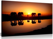 Listing image for African Sunset Elephants Nature Wildlife Canvas Wall Art Picture Print