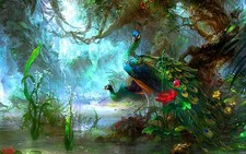 Listing image for Fantasy Peacock Wall Sticker Magical Fabric Wall Decal Colourful Wall Art