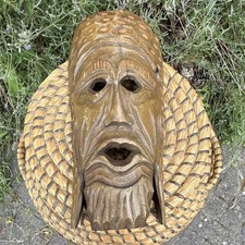 Listing image for Hand Carved Wooden Tribal Decorative Face Mask in Brown Wood